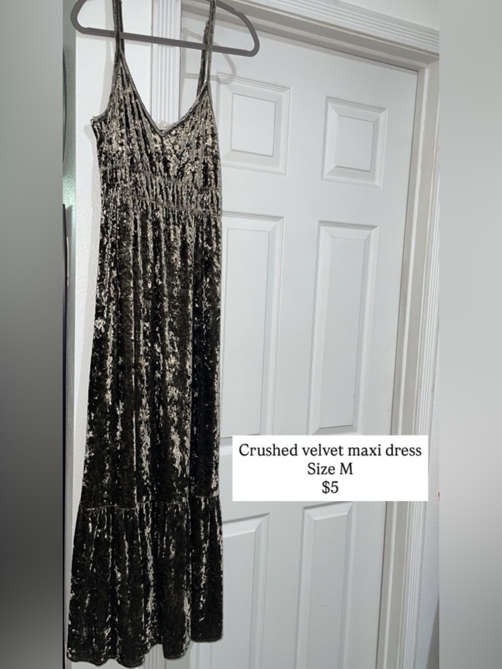 Crushed Velvet Maxi Dress - Olive Tone